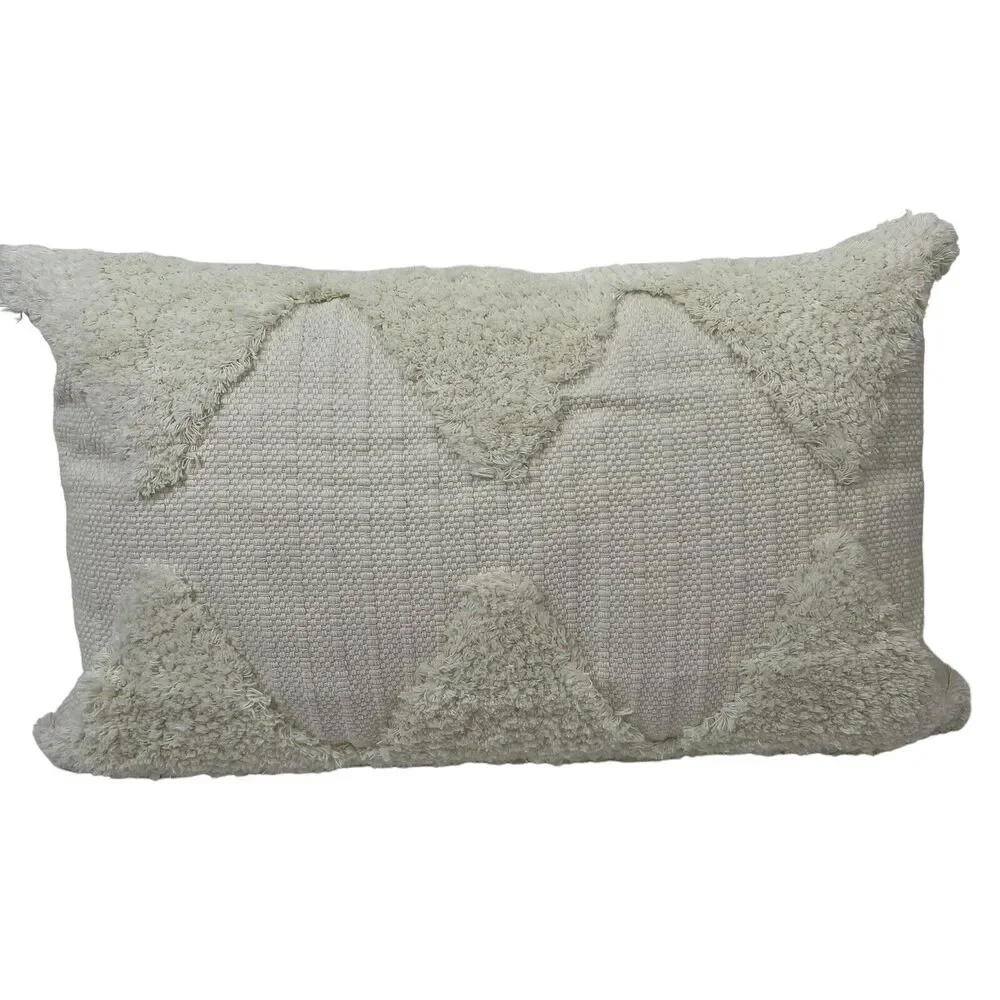 Ivory Tufted Throw Pillow Woven Embroidered‎ Diamond Lumbar Farmhouse Modern